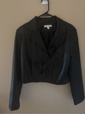 And Now This Black Cropped Faux Leather Blazer